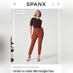 NEW Spanx Petite XS On-the-Go Ankle Slim Straight Pants in Bronze Glow